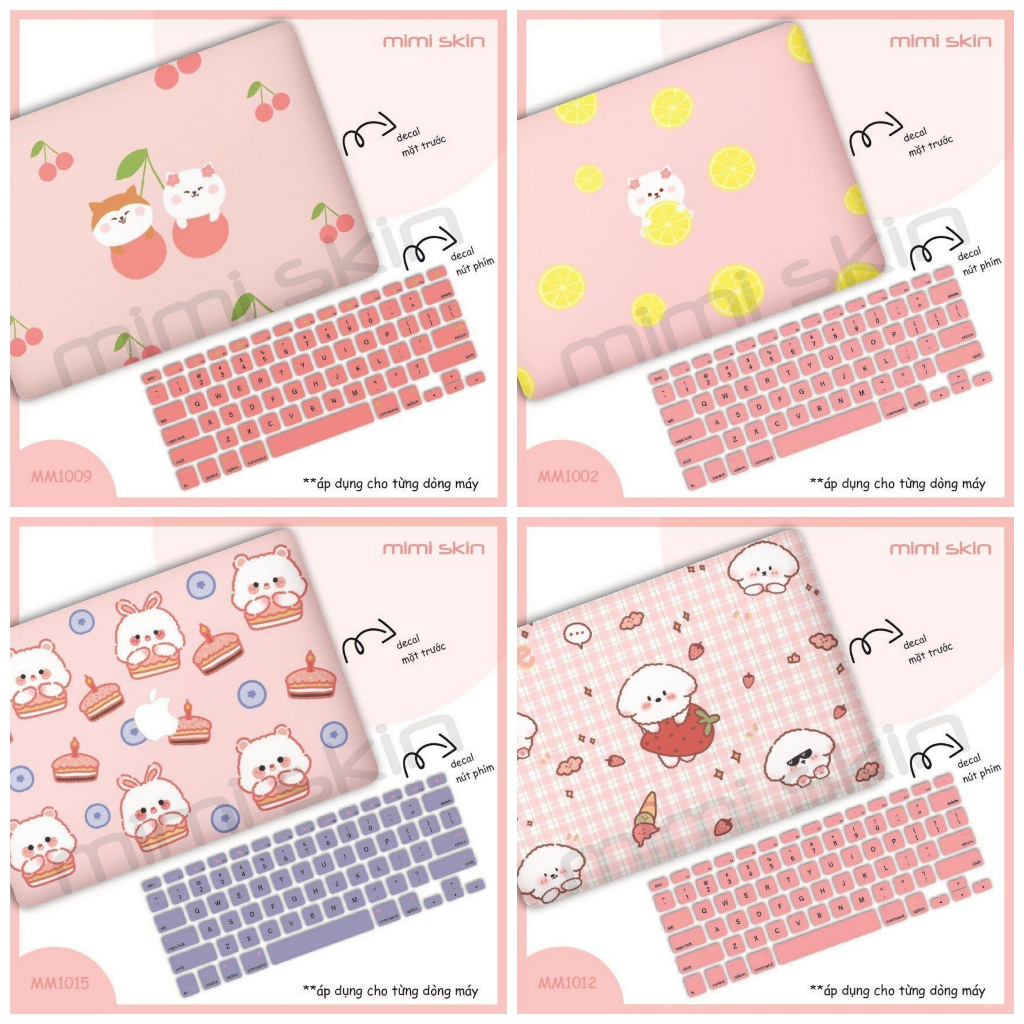 Skin laptop Dâu đỏ cắt theo từng đời máy asus, hp, dell, macbook, acer, lenovo hiệu MIMISKIN