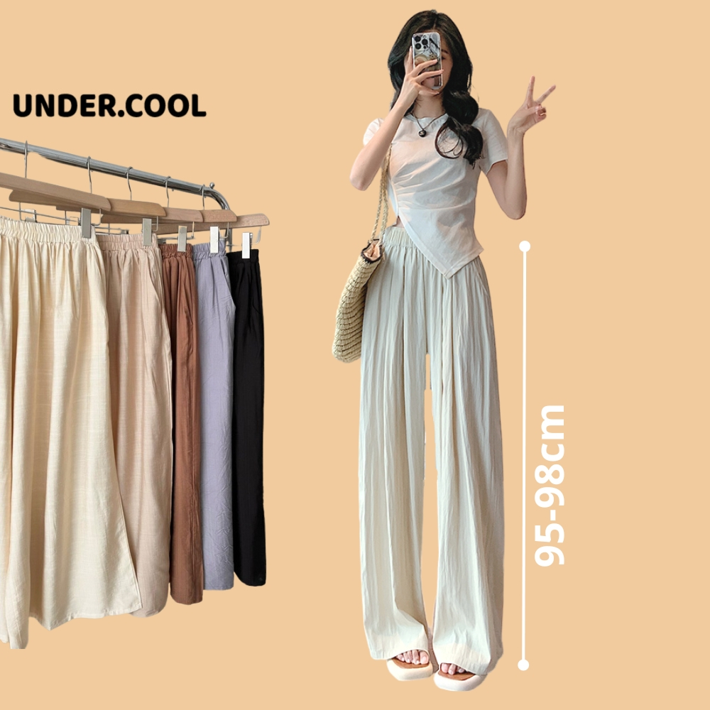 Quần đũi cạp chun ống rộng nhiều màu UNDERCOOL Culottes chất linen ống suông rộng