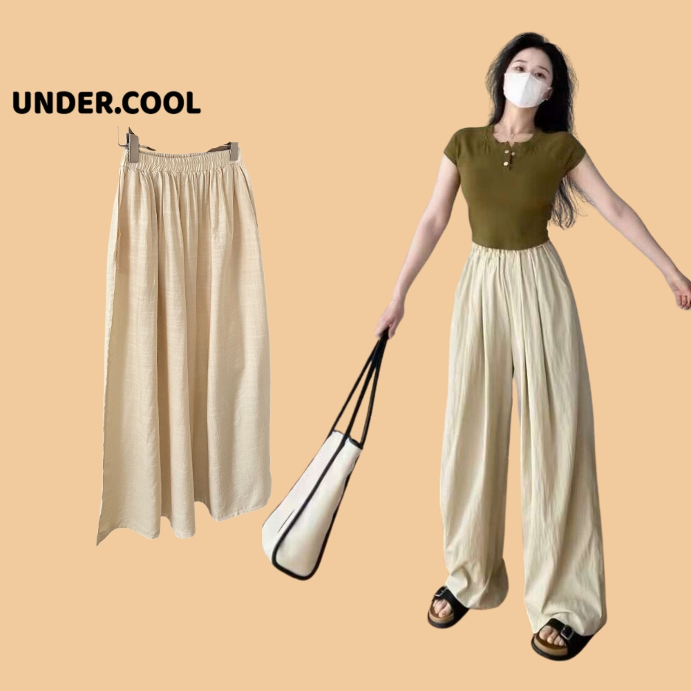 Quần đũi cạp chun ống rộng nhiều màu UNDERCOOL Culottes chất linen ống suông rộng