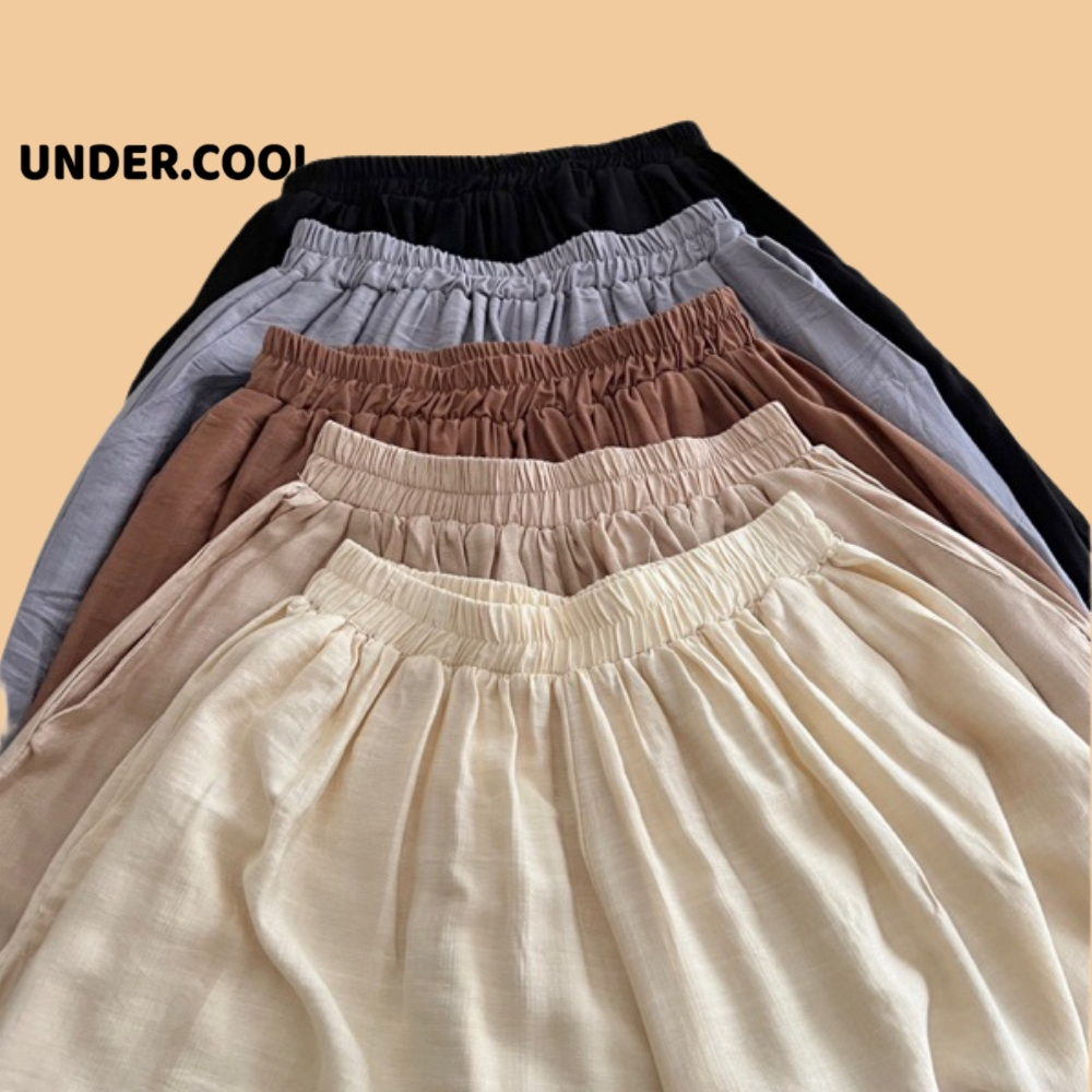 Quần đũi cạp chun ống rộng nhiều màu UNDERCOOL Culottes chất linen ống suông rộng