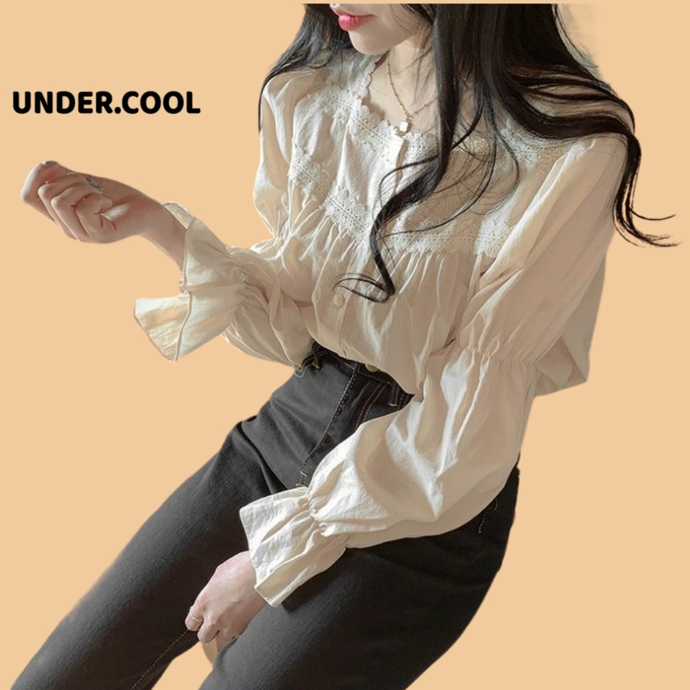 Áo babydoll viền ren bo tay UNDERCOOL - tiểu thư sang chảnh vintage