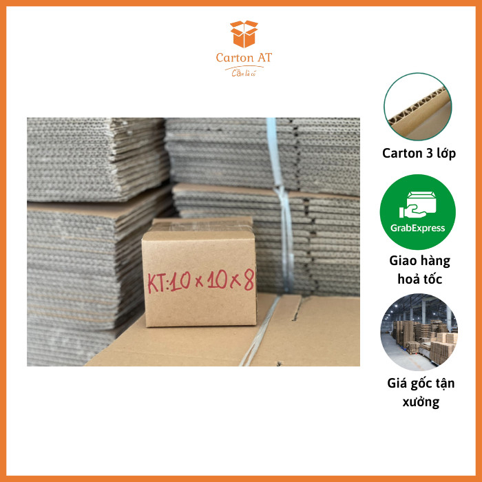 Combo 100 hộp carton 10x10x8 hộp shipcod – thùng carton đóng gói – hộp carton đóng hàng Carton AT