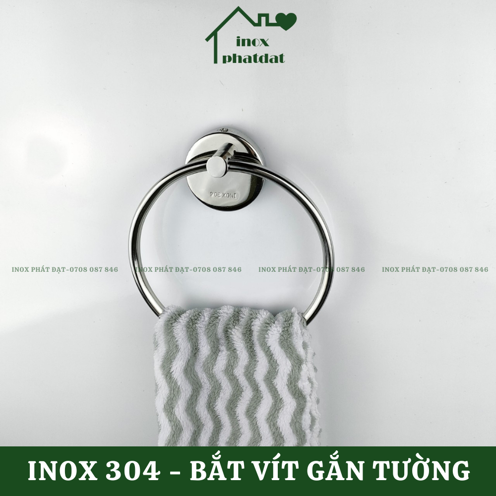 Vòng treo khăn tắm hình tròn Inox 304 PHÁT ĐẠT không rỉ sét máng khăn nhà tắm cao cấp, giá móc khăn mặt