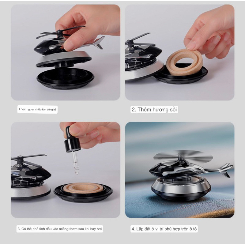 Nước hoa ô tô năng lượng mặt trời hình máy bay trực thăng, khử mùi, khuyếch tán hương thơm