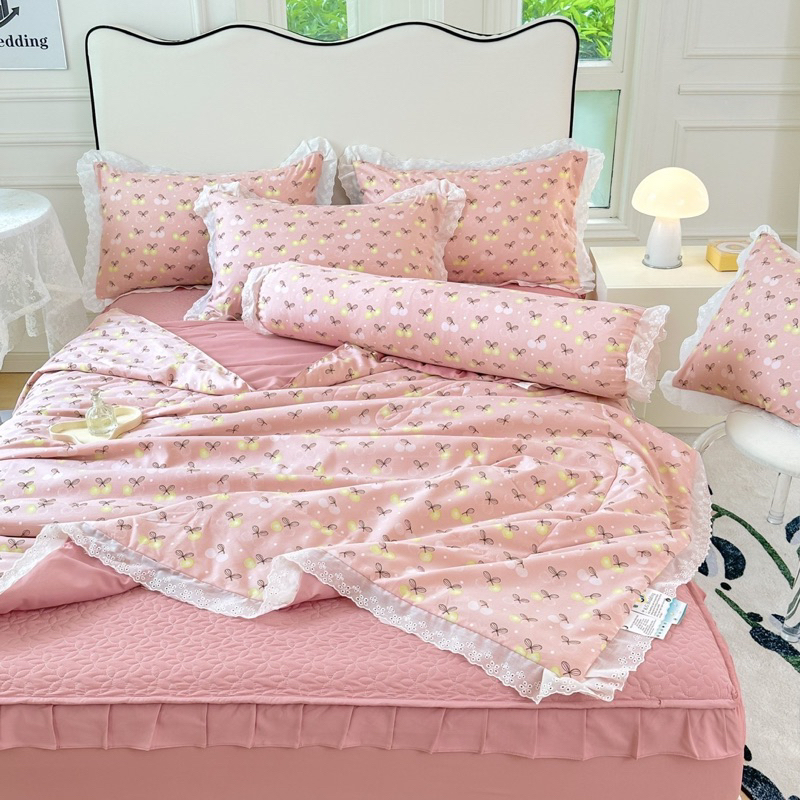Set 5 món ga trần chăn hè bèo vintagen chất đũi mềm mại thoáng mát