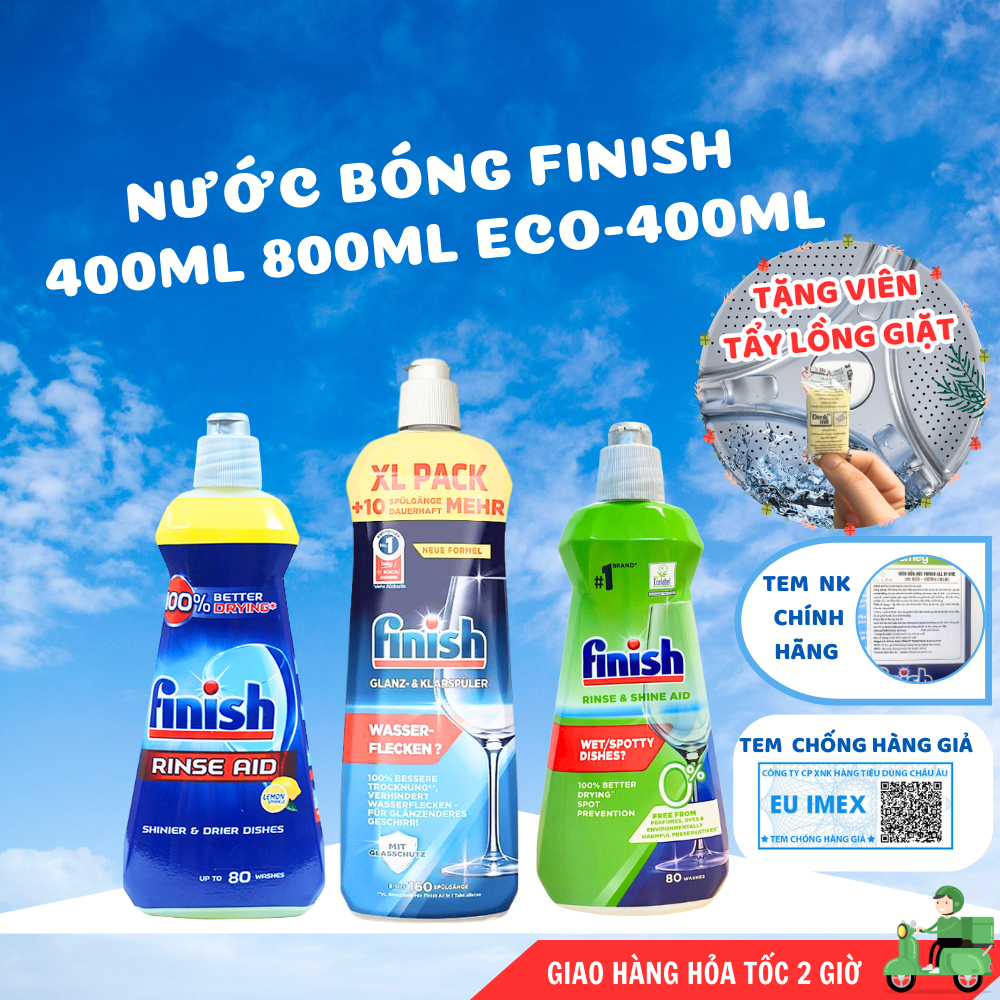 [CHAI TO-TIẾT KIỆM] Dầu bóng Finish 1150ml chất trợ xả, Nước làm bóng finish 750ml dùng cho Máy rửa bát đĩa chén ly