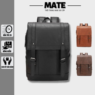 Balo nam đi học, balo da pu cao cấp unisex màu đen chống nước cho học sinh mate 002