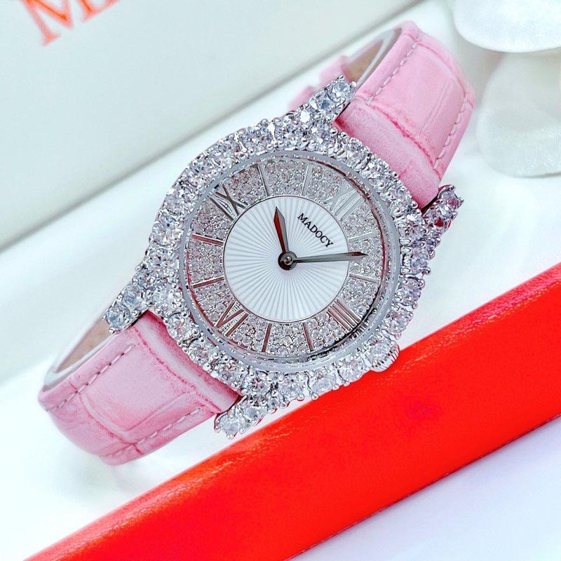 Đồng hồ nữ Madocy 81699  mặt tròn đính đá dây da chính hãng