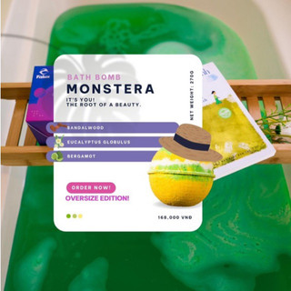 Fizlux - viên sủi bồn tắm monstera - bath bomb - bom tắm hương gỗ đàn hương, bạch đàn xanh và cam hương