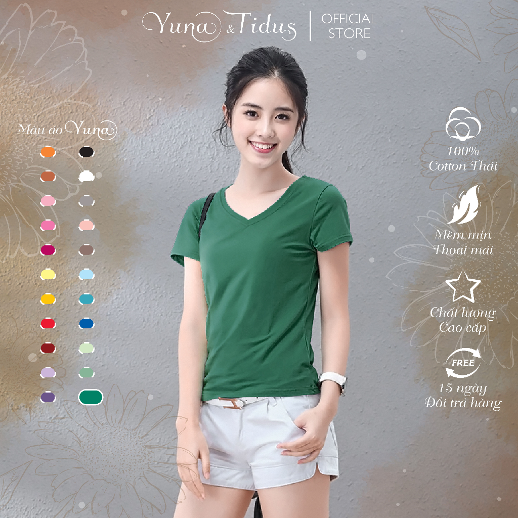 Áo Thun Cổ Tim Thun Thái Cao Cấp - Áo Phông Trơn Nữ Vải Cotton Mịn Đẹp Êm Mền YUNA