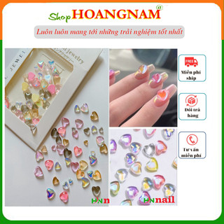 Charm nail nơ trái tim màu trong mix màu gắn móng shop hoangnam nail