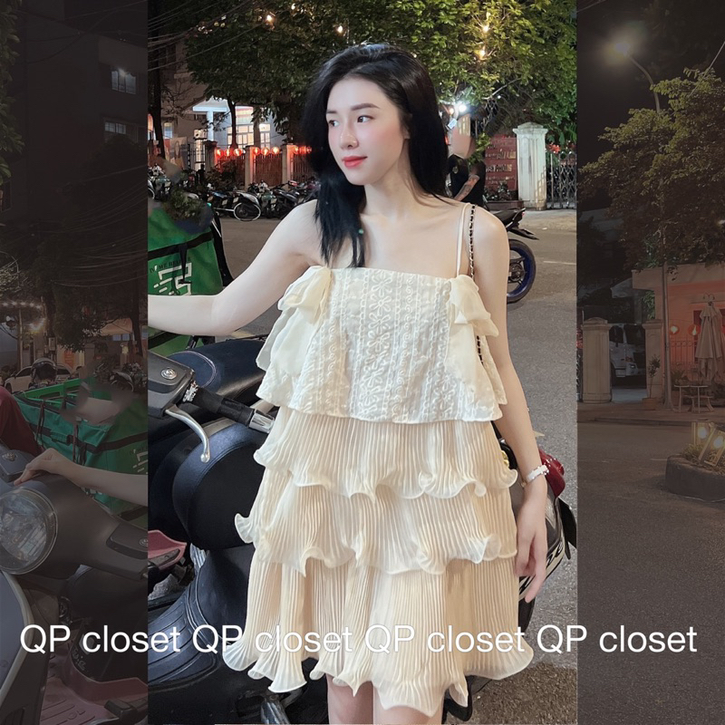 Váy 2 dây tơ pha ren dập ly