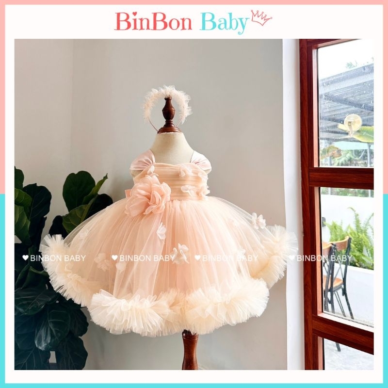 Váy công chúa cho bé BINBON BABY, đầm công chúa hoa rơi cho bé