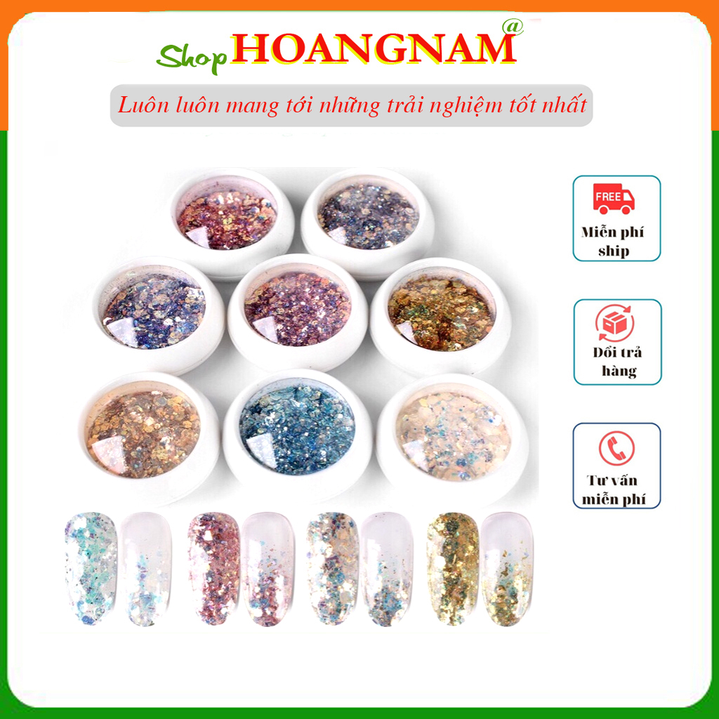 Sét nhũ vảy cá 8 màu đắp ấn gel hoặc dán móng shop hoangnam nail