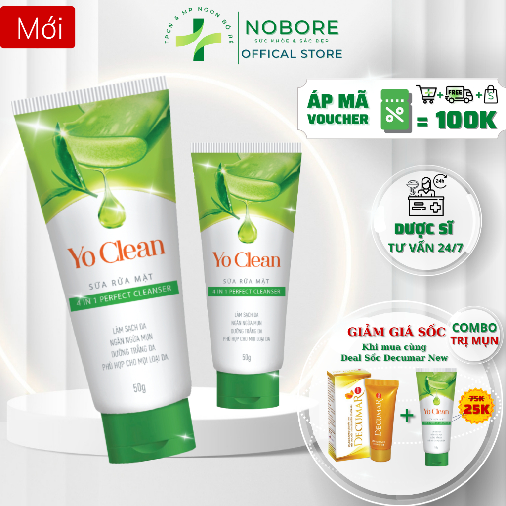 Sữa Rửa Mặt Thảo Dược Cho Da Nhạy Cảm YO CLEAN Tinh Chất Trà Xanh, Nha Đam - Lành Tính, Sạch Sâu, Ngừa Mụn | NOBORE