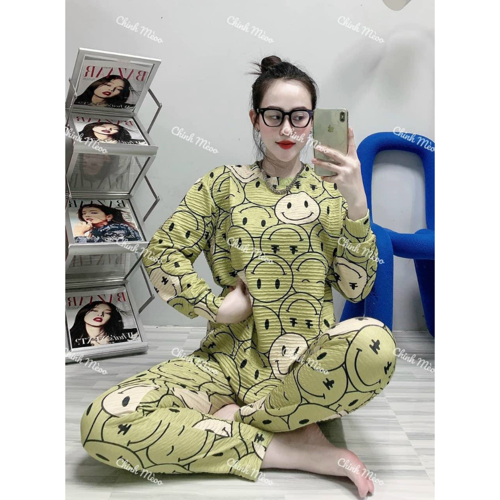 Sét Bộ Thun Len Tăm Họa Tiết Gấu siêu Xinh,Đồ Bộ Nữ Tay Dài Quần Dài Mặc Nhà Thoải Mái,Dưỡng Da Ur Kem siêu Chất