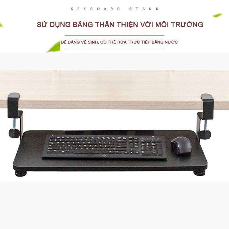 Khay bàn phím Không cần khoan lỗ trên mặt bàn có ray trượt, giá đỡ bàn phím