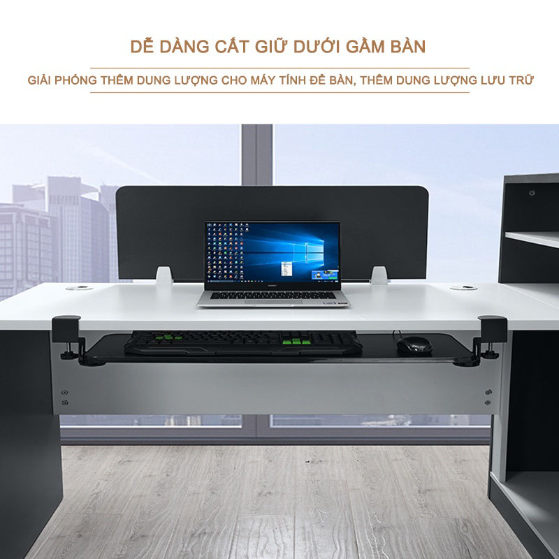 Khay bàn phím Không cần khoan lỗ trên mặt bàn có ray trượt, giá đỡ bàn phím