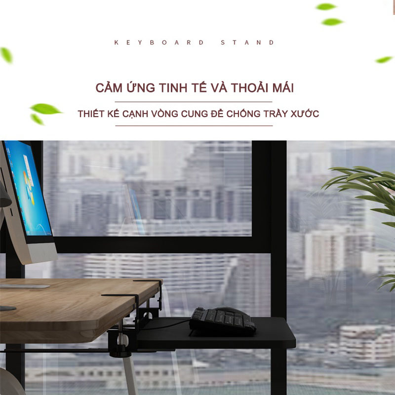 Khay bàn phím Không cần khoan lỗ trên mặt bàn có ray trượt, giá đỡ bàn phím