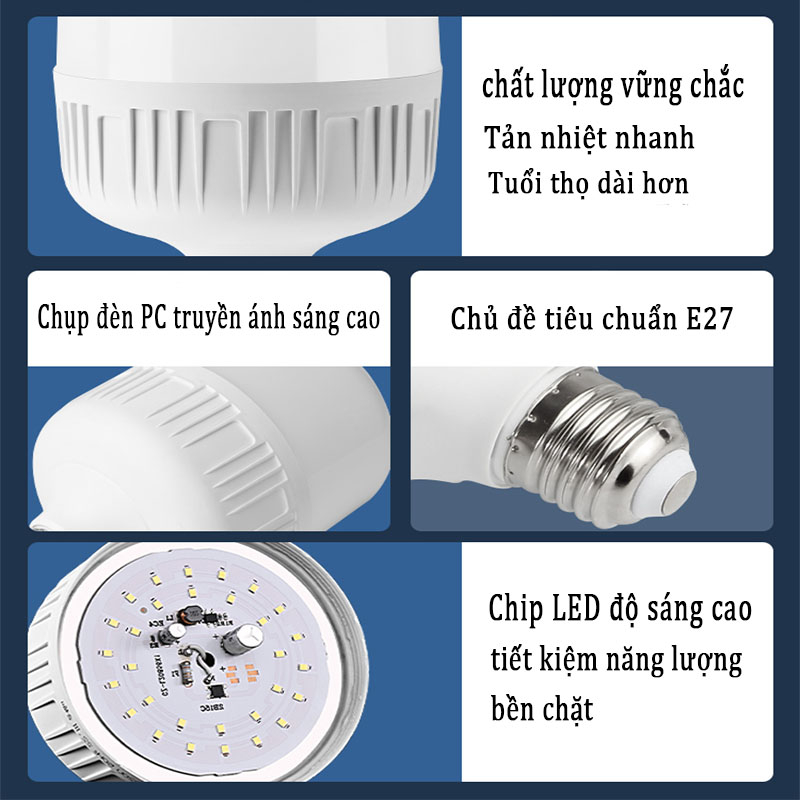 Bóng đèn LED 50w 40w 30w 20w 10w 5w siêu sáng tiết kiệm điện, LED trụ chống nước