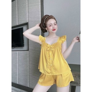 sét bộ đùi lụa cổ vuông tay cánh tiên.