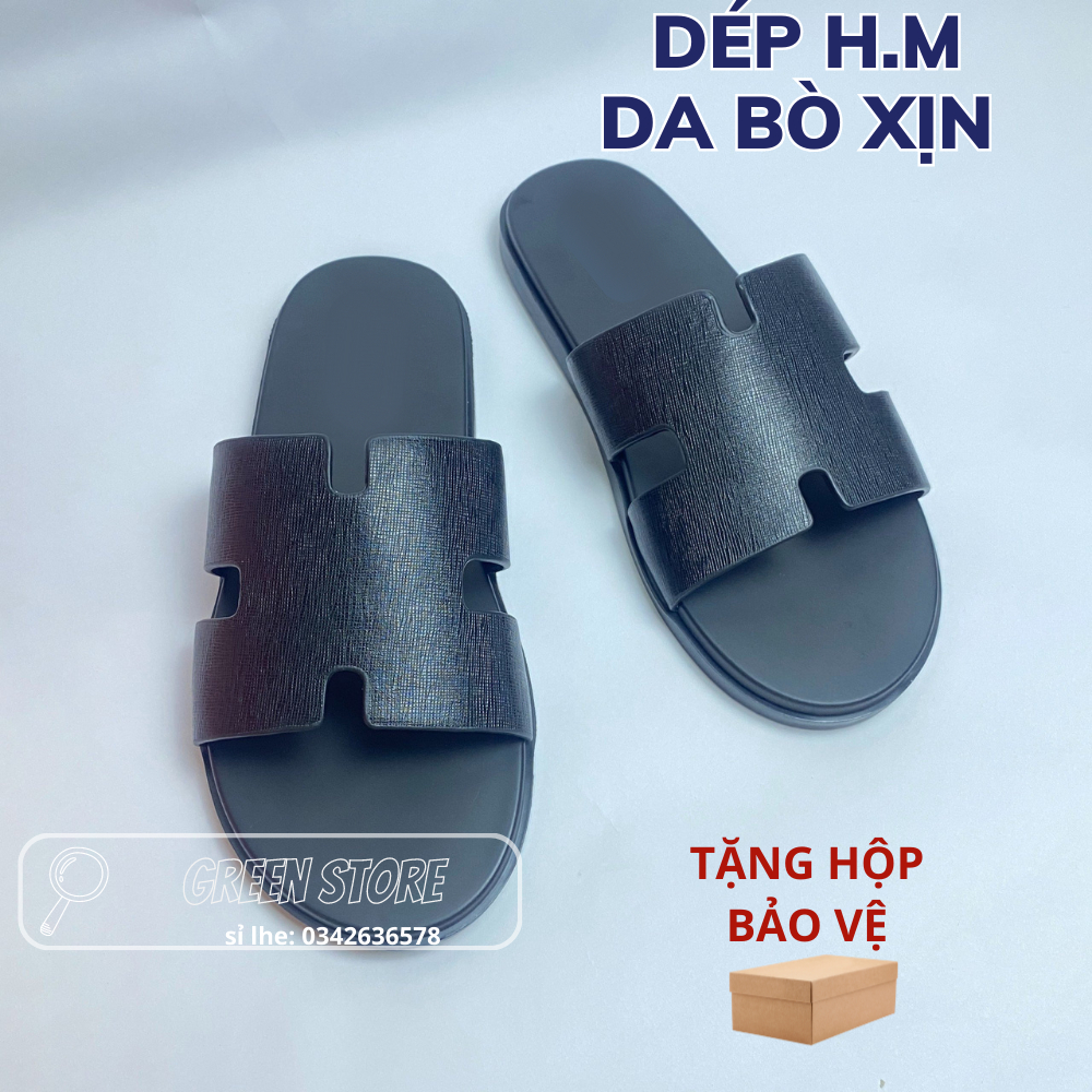 Dép HM nam cực chất, Dép Quai ngang Da Bò xịn cao cấp / Dép HM nam nữ đế Cao Su Hàng loại 1