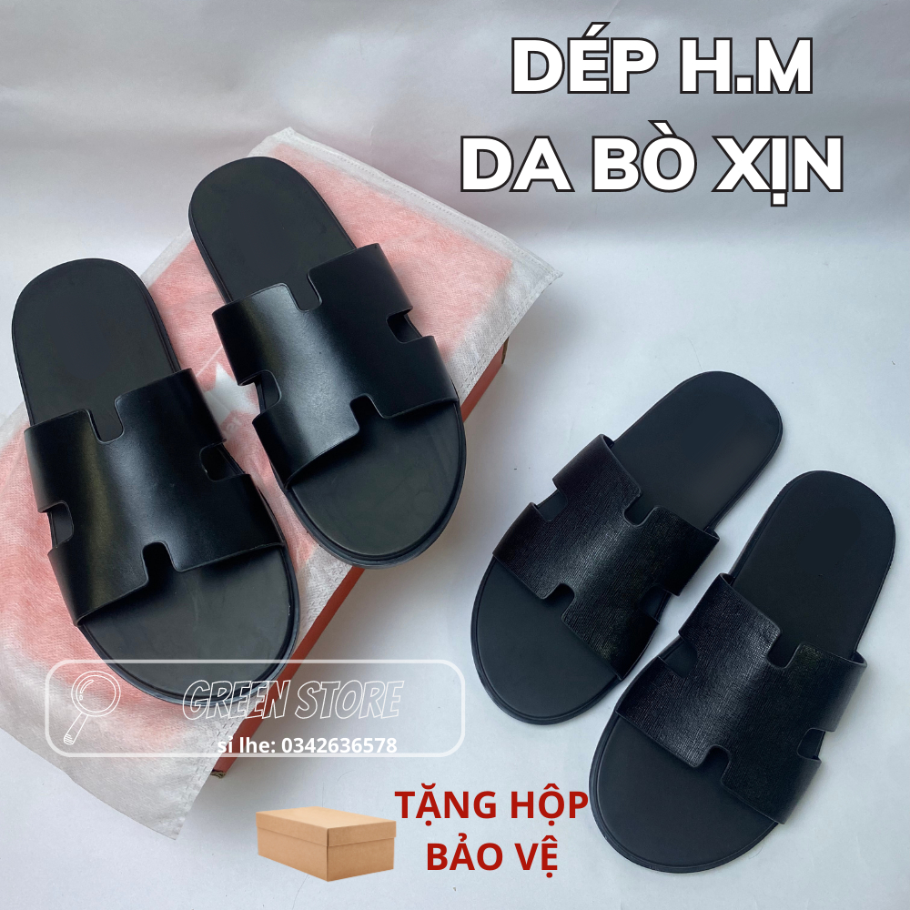Dép HM nam cực chất, Dép Quai ngang Da Bò xịn cao cấp / Dép HM nam nữ đế Cao Su Hàng loại 1