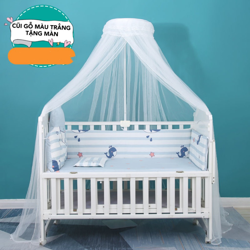 Nôi cũi gỗ trắng cho bé, cũi đa năng 6in1 - Paulo Store