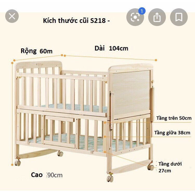 Nôi cũi gỗ trắng cho bé, cũi đa năng 6in1 - Paulo Store