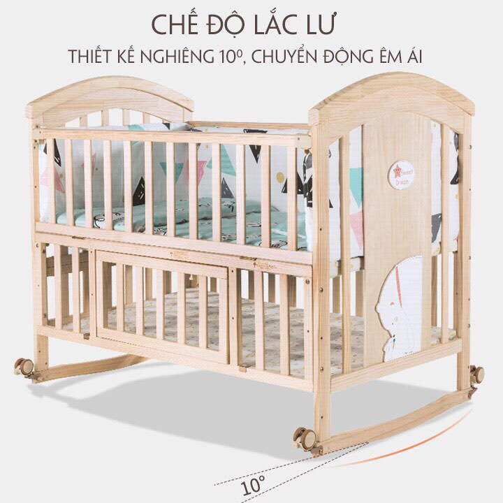 Nôi cũi gỗ trắng cho bé, cũi đa năng 6in1 - Paulo Store