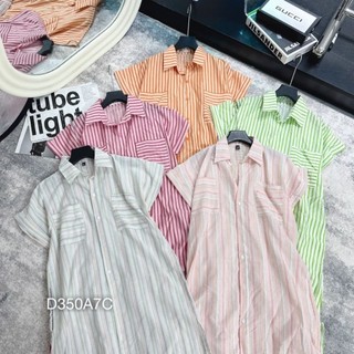 Đầm sơ mi kẻ dáng dài vintage phối 2 túi ngực ,váy suông nữ cổ sơ mi cộc tay form xuông rộng freesize nhiều màu