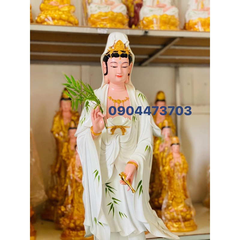 TƯỢNG QUAN ÂM BỒ TÁT VẼ LÁ TRÚC 85cm