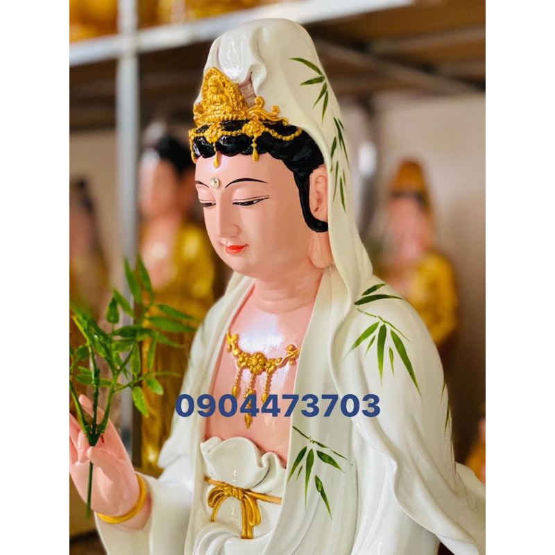 TƯỢNG QUAN ÂM BỒ TÁT VẼ LÁ TRÚC 85cm