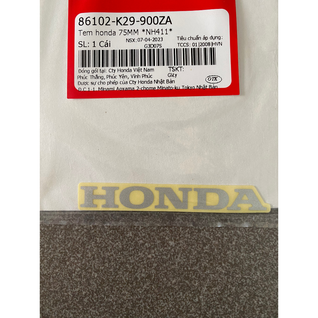 Tem đuôi dè sau chữ honda dè bảng số sau xe sh mode củ mới xài chung 86102k29900ZA