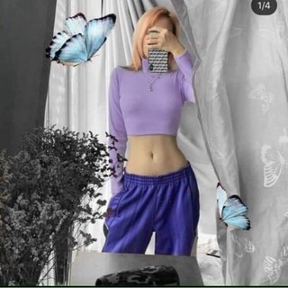 Áo Croptop tay dài cổ lọ thun gân tăm