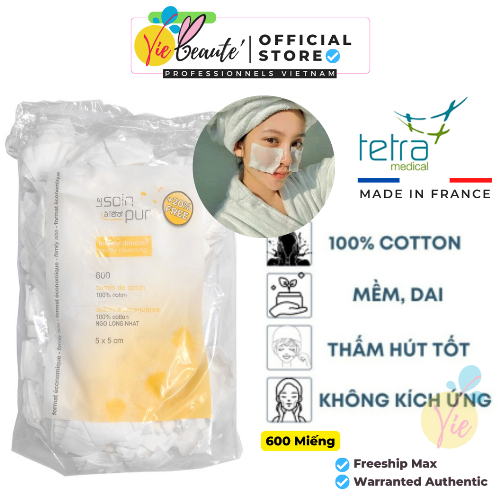 600 MIẾNG Bông Tẩy Trang Pháp Tetra Medical Carrés De Coton 600 miếng