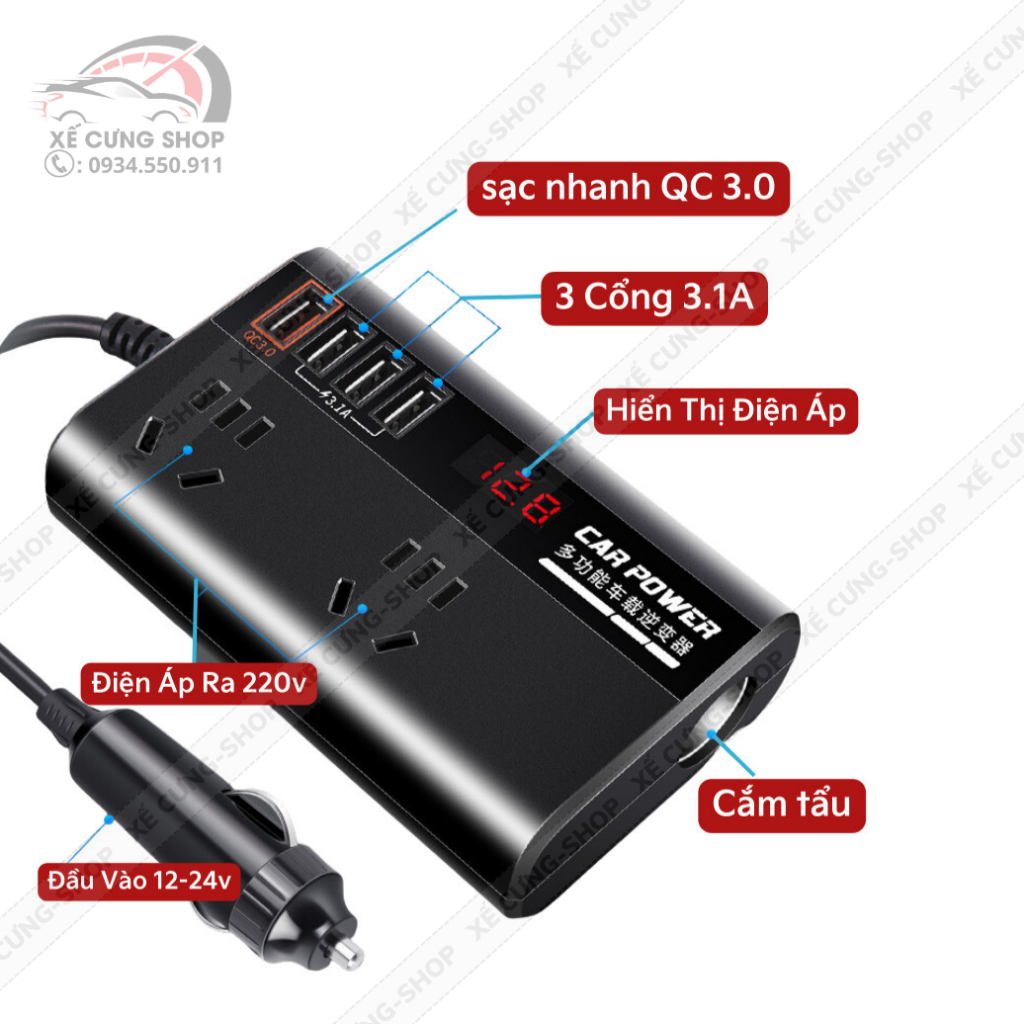 Bộ chuyển nguồn 12V/24V sang 220V sử dụng trong gia đình