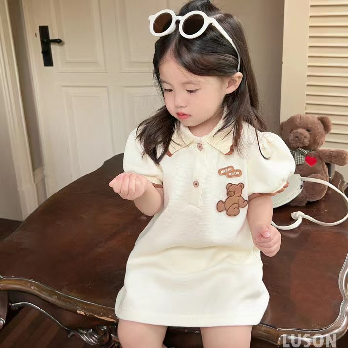 Đầm Polo In Họa Tiết Gấu Phong Cách Hàn Quốc Thời Trang Mùa Hè Cho Bé Gái 1-7 Tuổi