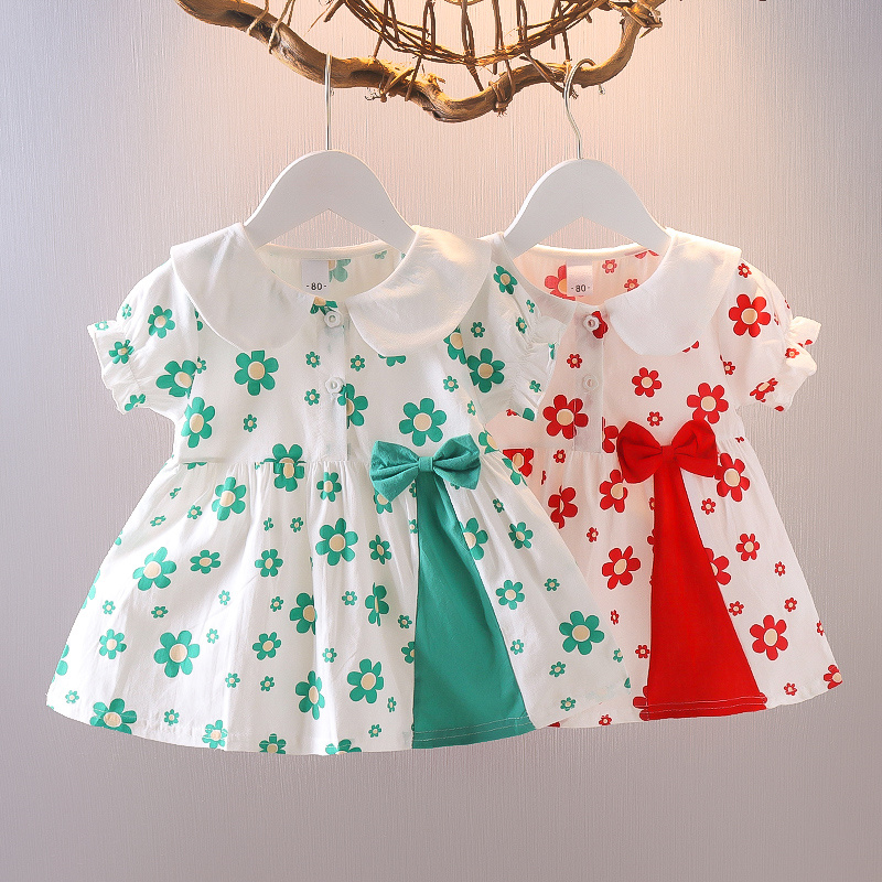 Đầm công chúa tay phồng bằng vải cotton thời trang dễ thương dành cho bé gái 0-4 tuổi