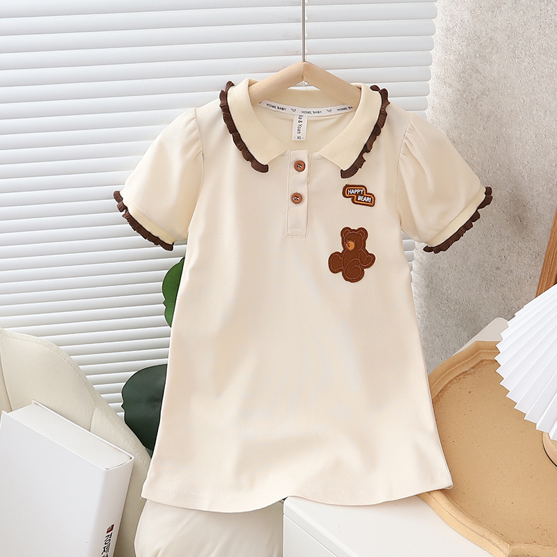Đầm Polo In Họa Tiết Gấu Phong Cách Hàn Quốc Thời Trang Mùa Hè Cho Bé Gái 1-7 Tuổi