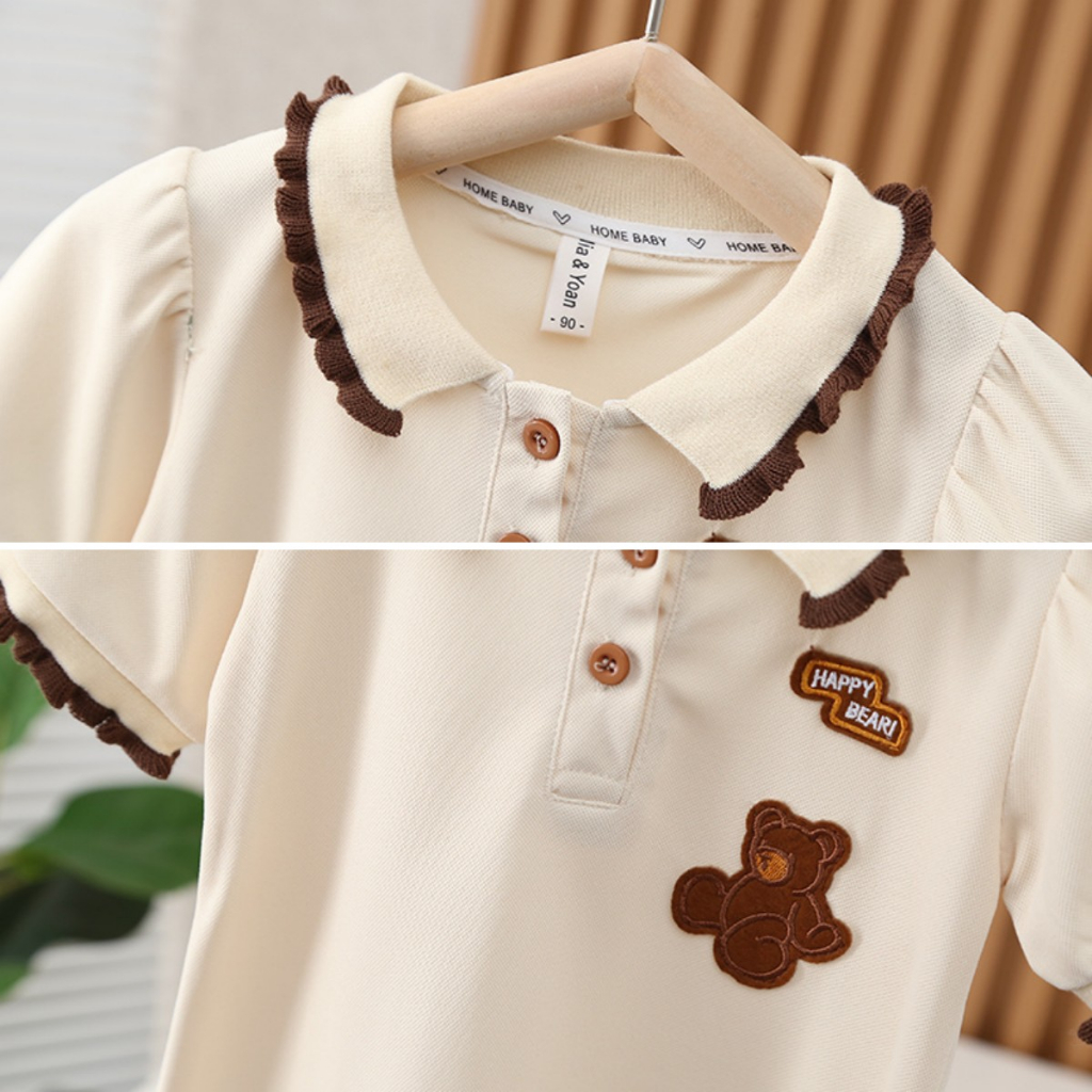 Đầm Polo In Họa Tiết Gấu Phong Cách Hàn Quốc Thời Trang Mùa Hè Cho Bé Gái 1-7 Tuổi
