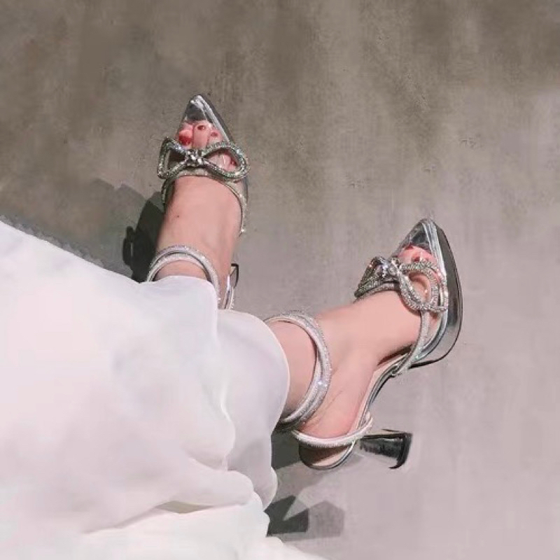 Giày đế đúp dây nơ đá bling cuốn cổ chân QCCC fullbox RH