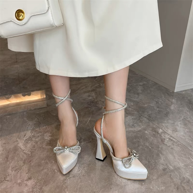 Giày đế đúp dây nơ đá bling cuốn cổ chân QCCC fullbox RH