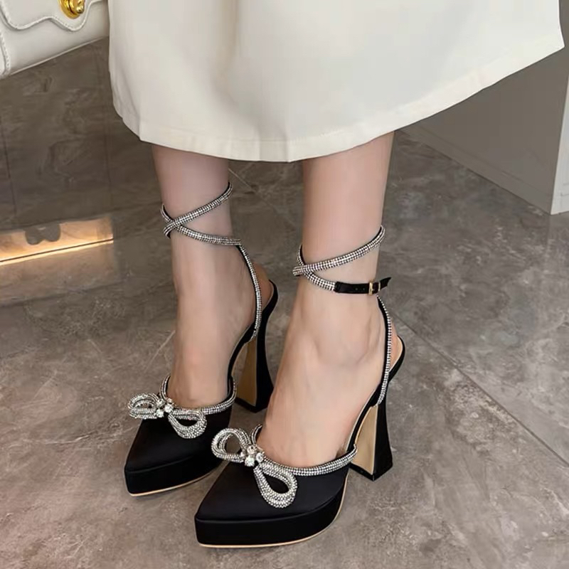 Giày đế đúp dây nơ đá bling cuốn cổ chân QCCC fullbox RH