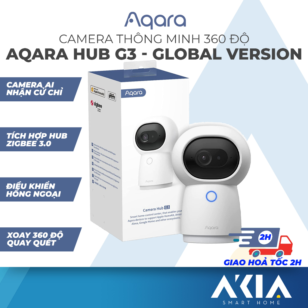 Camera Aqara G3 bản Quốc Tế CH-H03, xoay 360 độ chuẩn 2K, Nhận diện khuôn mặt, cử chỉ, tương thích Apple HomeKit