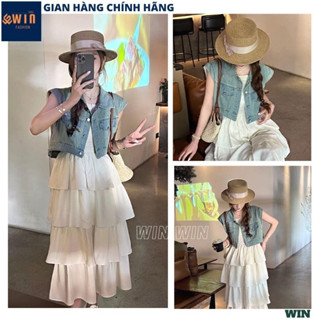  Áo jean nữ sát nách 2 túi dáng ngắn năng động thời trang trẻ Áo khoác gile bò croptop cổ bẻ túi nắp giả cá tính - WIN 