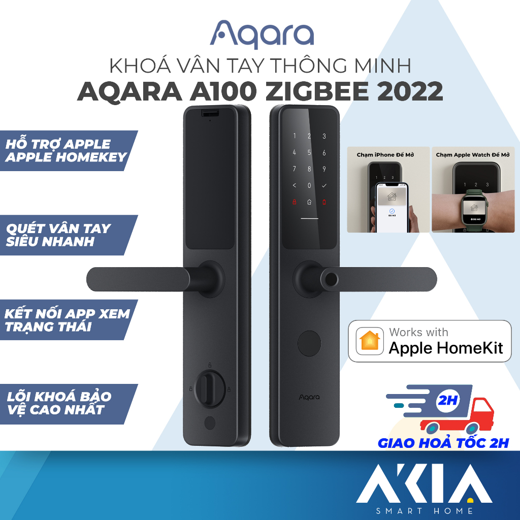 Khoá vân tay Aqara A100 - Hỗ trợ mở cửa bằng HomeKey, Tích hợp 7 cách mở, Lõi bảo mật Class C, phiên bản Quốc Tế