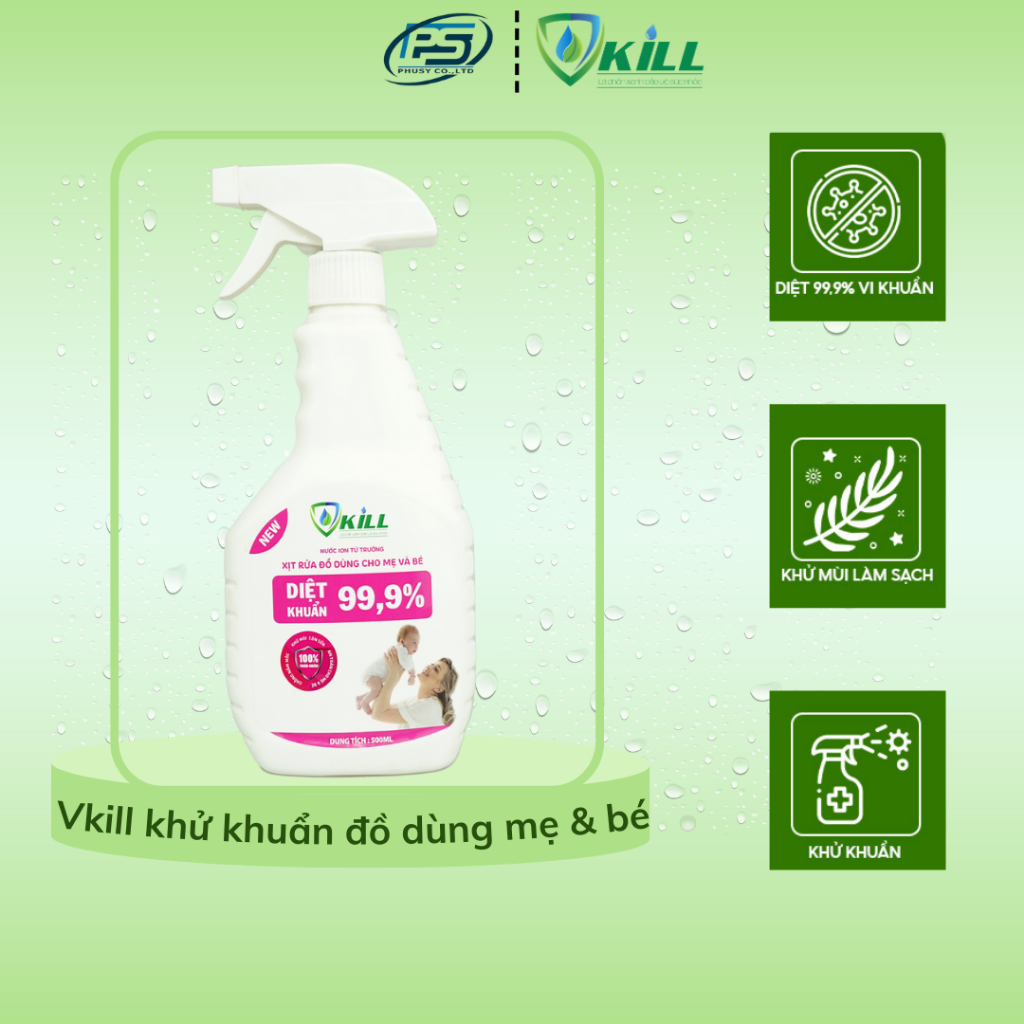 Xịt Rửa Đồ Dùng Cho Mẹ & Bé Vkill Khử Khuẩn, Khử Mùi Và Làm Sạch Chất Bẩn, Vi Khuẩn Trên Mọi Bề Mặt 100/250/500/1000 ml