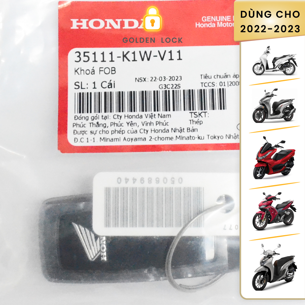 K1W chìa Zin khóa thông minh smartkey Honda SH, PCX160, Winner, Lead 2022-2023