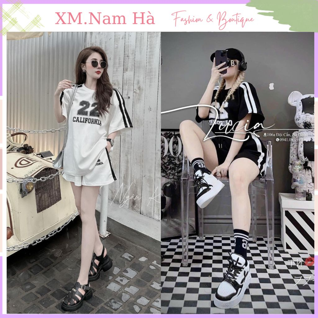 Bộ nữ hè in số 22 chất cotton khô mềm mát thấm hút mồ hôi,sét quần áo nữ cộc phối sọc 2 bên tay áo mẫu mới nhất